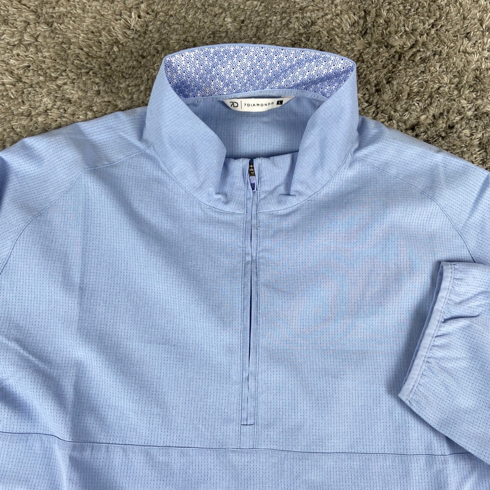 7 Diamonds Oxygenate 1/4 Zip Mens L Blue Performance Pullover Golf Long Sleeve